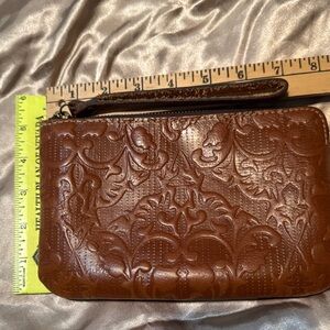 Patricia Nash Embossed Tan Leather Wristlet